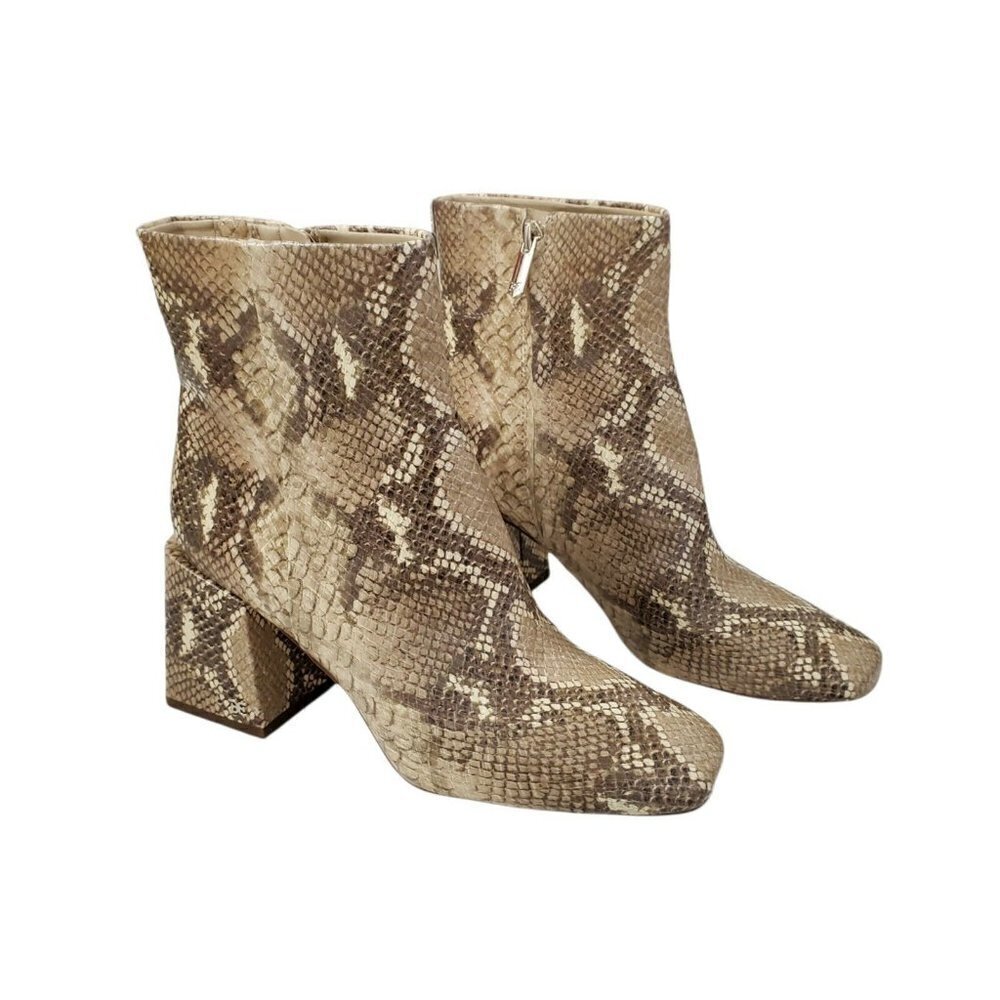 Sam Edelman Boots Womens 7 Brown Daruby Embossed Ankle Booties Block Heels